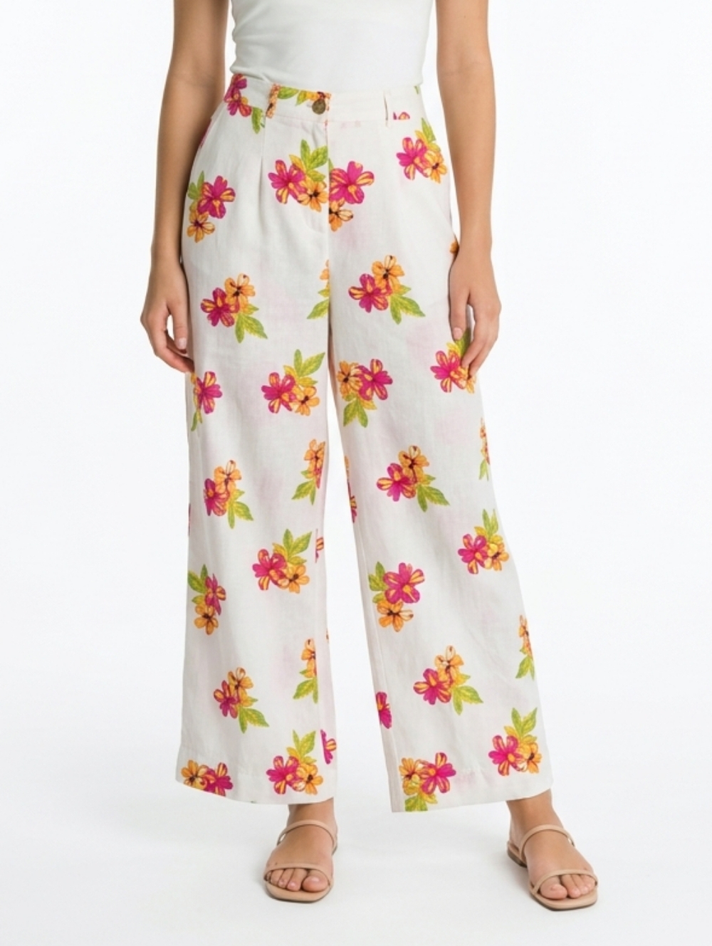 Rip Curl Cabana Pink & Yellow Floral Linen Blend Trousers Size L